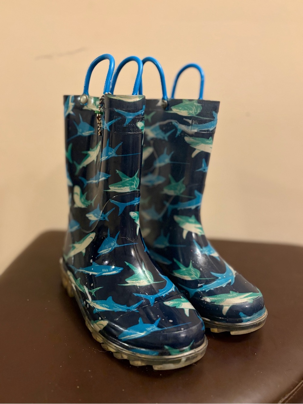 Kids Waterproof Shark-Print Rain Boots - Navy Blue